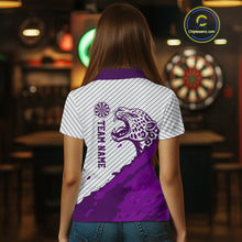 Load image into Gallery viewer, Personalized White And Purple Striped Leopard Darts Polo Shirts For Women Dart Team Jerseys NYN2199