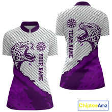 Load image into Gallery viewer, Personalized White And Purple Striped Leopard Darts Quarter-Zip Shirts For Women Dart Team Jerseys NYN2199
