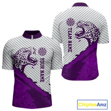 Load image into Gallery viewer, Personalized White And Purple Striped Leopard Darts Quarter-Zip Shirts For Men Dart Team Jerseys NYN2199