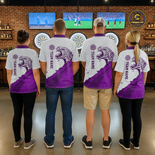 Load image into Gallery viewer, Personalized White And Purple Striped Leopard Darts Polo Shirts For Women Dart Team Jerseys NYN2199