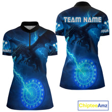 Load image into Gallery viewer, Custom Dragon Lightning Blue Dartboard Dart Team Shirt For Women, Outfits Dart Jerseys NYN1071