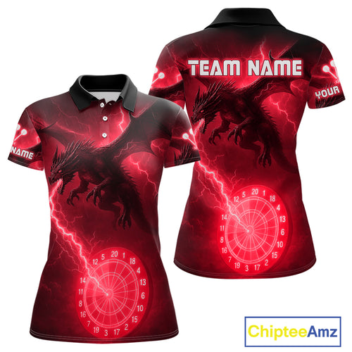 Custom Dragon Lightning Red Dartboard Dart Team Shirt For Women, Outfits Dart Jerseys NYN1072