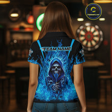 Load image into Gallery viewer, Personalized Blue Flaming Grim Reaper Women Darts Polo League Shirts Outfits Dart Jerseys NYN2208