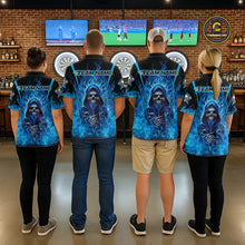 Load image into Gallery viewer, Personalized Blue Flaming Grim Reaper Women Darts Polo League Shirts Outfits Dart Jerseys NYN2208