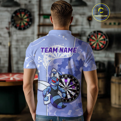 Custom Funny Bee Purple Camouflage Men Darts Polo League Shirts Splatter Dart Jerseys NYN2210