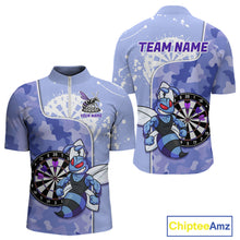Load image into Gallery viewer, Custom Funny Bee Purple Camouflage Men Darts Quarter-Zip League Shirts Splatter Dart Jerseys NYN2210