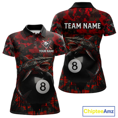 Horror Shark Play Pool 8 Ball Women's Billiard Team Shirt Custom Red Camouflage Billiard Attire NYN2499