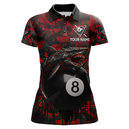 Horror Shark Play Pool 8 Ball Women's Billiard Team Shirt Custom Red Camouflage Billiard Attire NYN2499