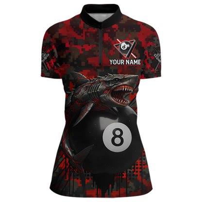 Horror Shark Play Pool 8 Ball Women's Billiard Team Shirt Custom Red Camouflage Billiard Attire NYN2499