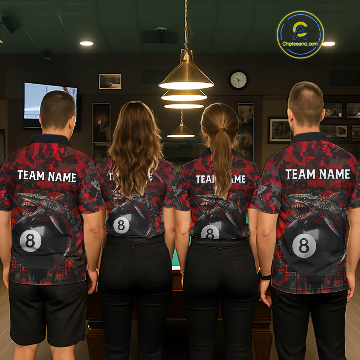 Horror Shark Play Pool 8 Ball Men's Billiard Team Shirt Custom Red Camouflage Billiard Attire NYN2499