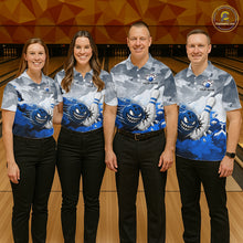 Load image into Gallery viewer, White Blue Funny Cracked Pins &amp; Ball Bowling Shirt For Men Custom Outfit Team Bowling Jersey NYN3234