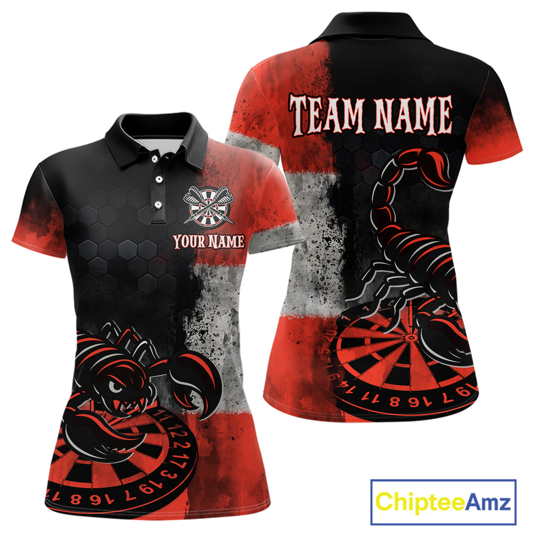 Custom Women's Darts Polo Jersey Scorpion Red & Dartboard 3D Design For Darts Team NYN0766