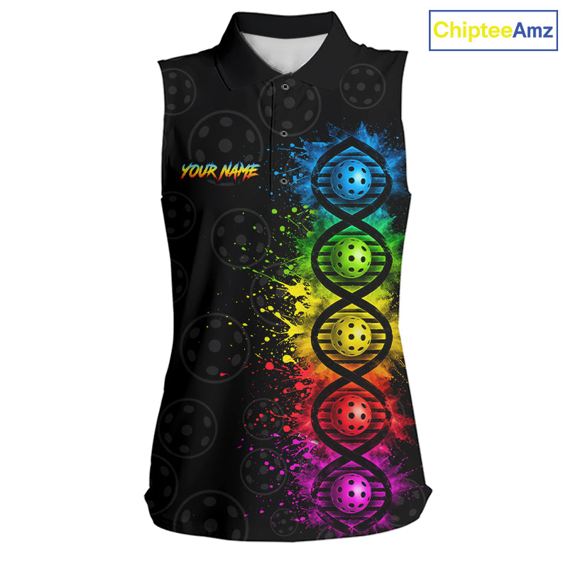 Colorful Splatter Sleeveless Polo Pickleball Shirt Is In My Dna Custom Pickleball Tournament Team Uniform For Women NYN4114