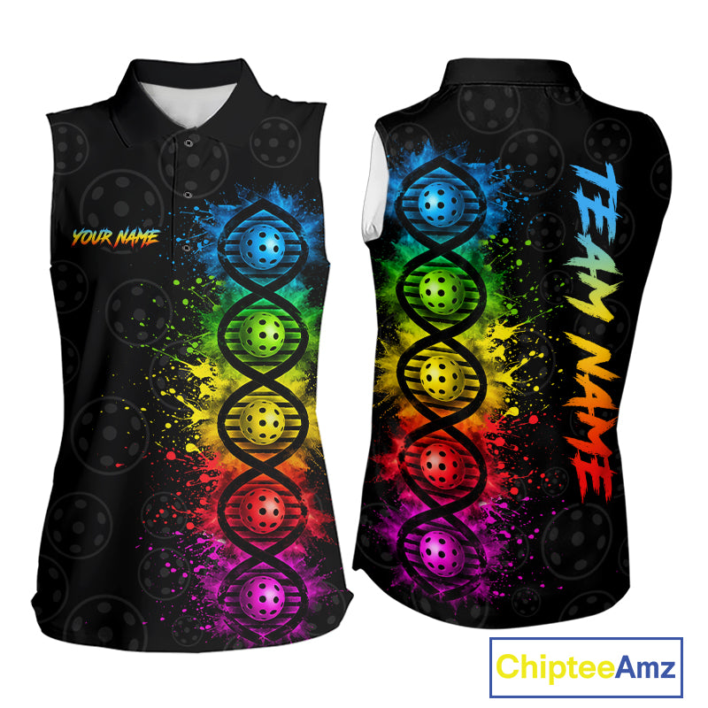 Colorful Splatter Sleeveless Polo Pickleball Shirt Is In My Dna Custom Pickleball Tournament Team Uniform For Women NYN4114