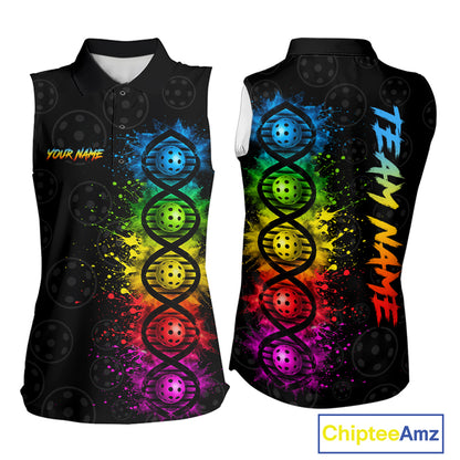 Colorful Splatter Sleeveless Polo Pickleball Shirt Is In My Dna Custom Pickleball Tournament Team Uniform For Women NYN4114