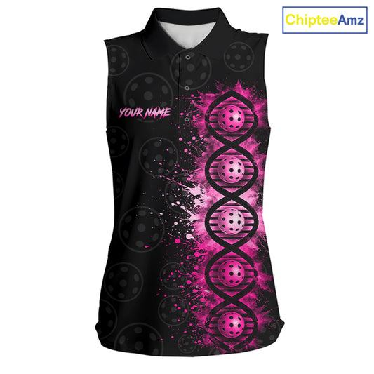 Pink Splatter Sleeveless Polo Pickleball Shirt Is In My Dna Custom Pickleball Tournament Team Uniform For Women NYN4115