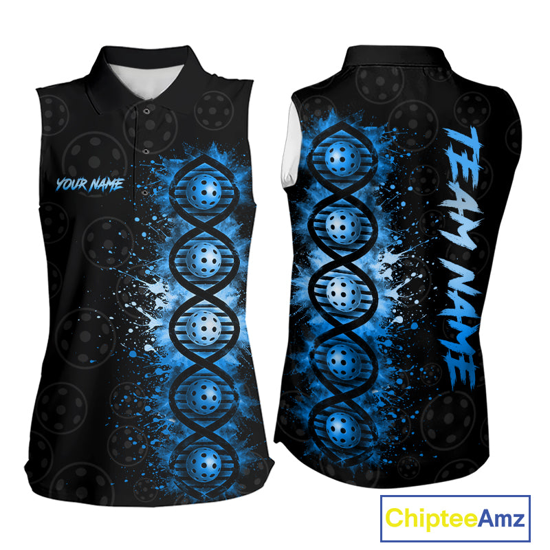 Blue Splatter Sleeveless Polo Pickleball Shirt Is In My Dna Custom Pickleball Tournament Team Uniform For Women NYN4116