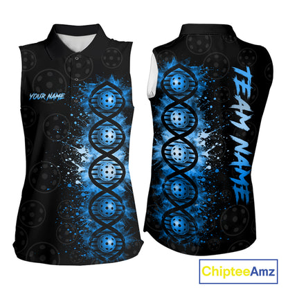 Blue Splatter Sleeveless Polo Pickleball Shirt Is In My Dna Custom Pickleball Tournament Team Uniform For Women NYN4116