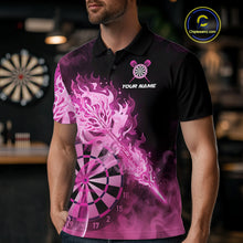 Load image into Gallery viewer, Custom Smoke Pink Fire Flaming Dart Arrow Men Darts Polo League Shirts Dart Team Jerseys NYN2213
