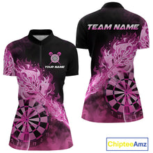 Load image into Gallery viewer, Custom Smoke Pink Fire Flaming Dart Arrow Women Darts Quarter-Zip League Shirts Dart Team Jerseys NYN2213