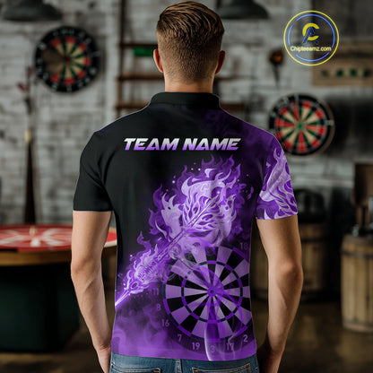 Custom Smoke Purple Fire Flaming Dart Arrow Men Darts Polo League Shirts Dart Team Jerseys NYN2214