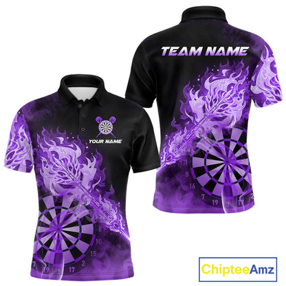 Custom Smoke Purple Fire Flaming Dart Arrow Men Darts Polo League Shirts Dart Team Jerseys NYN2214