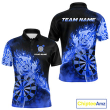 Load image into Gallery viewer, Custom Smoke Blue Fire Flaming Dart Arrow Men Darts Polo League Shirts Dart Team Jerseys NYN2215