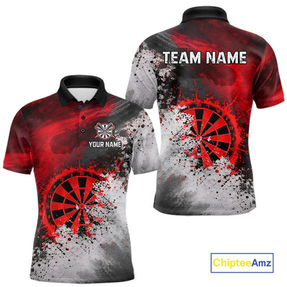 Custom Grey & Red Grunge Paint Dartboard Darts Polo Shirt For Men Outfit Dart Team Jerseys NYN2509