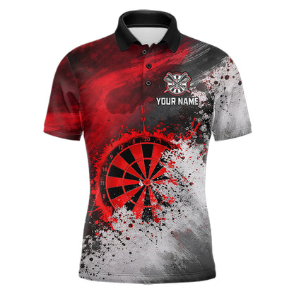 Custom Grey & Red Grunge Paint Dartboard Darts Polo Shirt For Men Outfit Dart Team Jerseys NYN2509