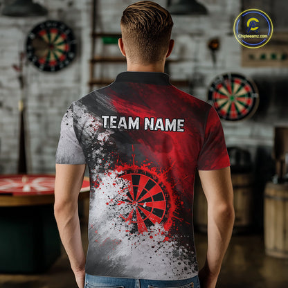Custom Grey & Red Grunge Paint Dartboard Darts Polo Shirt For Men Outfit Dart Team Jerseys NYN2509