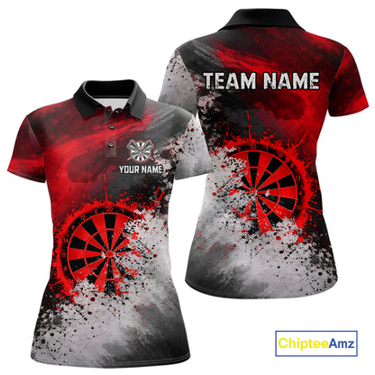 Custom Grey & Red Grunge Paint Dartboard Darts Polo Shirt For Women Outfit Dart Team Jerseys NYN2509
