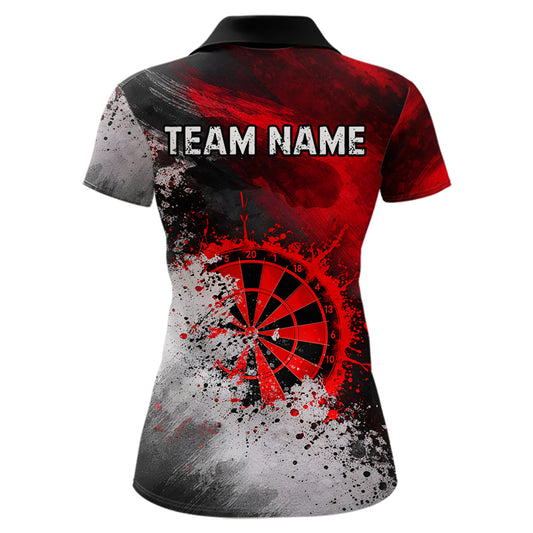 Custom Grey & Red Grunge Paint Dartboard Darts Polo Shirt For Women Outfit Dart Team Jerseys NYN2509
