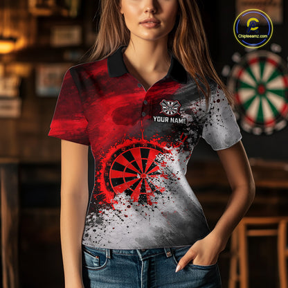 Custom Grey & Red Grunge Paint Dartboard Darts Polo Shirt For Women Outfit Dart Team Jerseys NYN2509