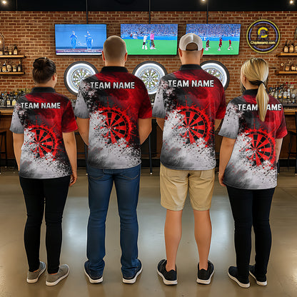 Custom Grey & Red Grunge Paint Dartboard Darts Polo Shirt For Women Outfit Dart Team Jerseys NYN2509