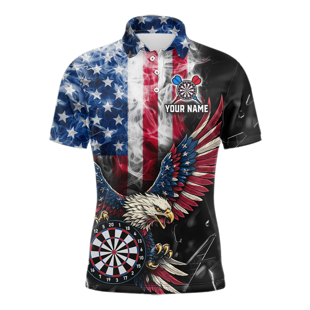 Smoking US Flag & Eagle Dartboard Men Darts Polo Shirt Custom Patriotic Dart Team Jerseys NYN2511