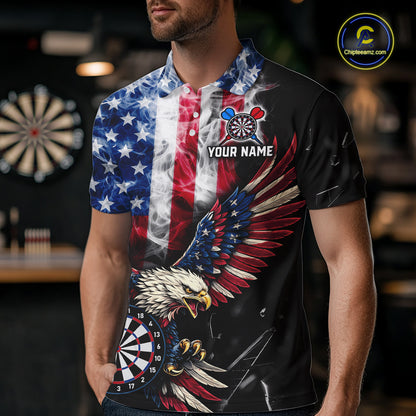 Smoking US Flag & Eagle Dartboard Men Darts Polo Shirt Custom Patriotic Dart Team Jerseys NYN2511