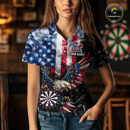 Smoking US Flag & Eagle Dartboard Women Darts Polo Shirt Custom Patriotic Dart Team Jerseys NYN2511