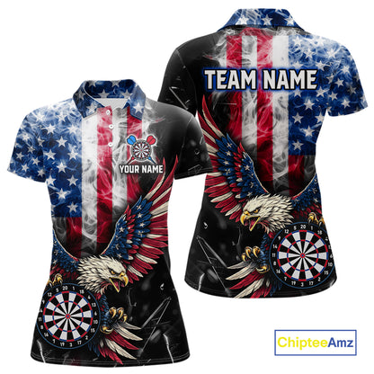Smoking US Flag & Eagle Dartboard Women Darts Polo Shirt Custom Patriotic Dart Team Jerseys NYN2511