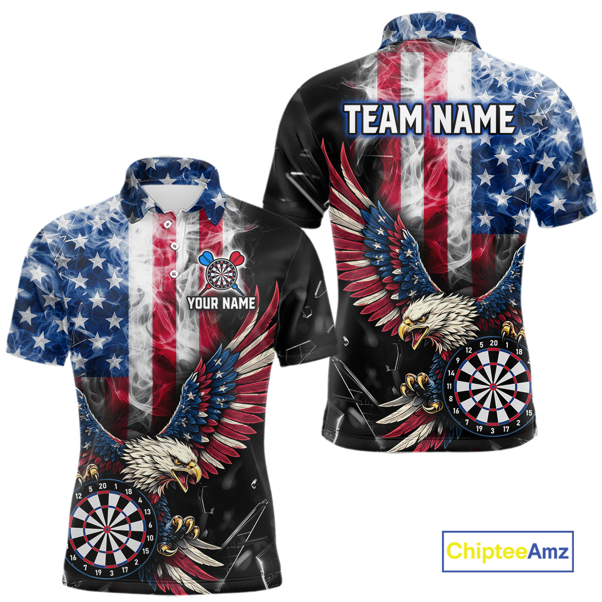 Smoking US Flag & Eagle Dartboard Men Darts Polo Shirt Custom Patriotic Dart Team Jerseys NYN2511