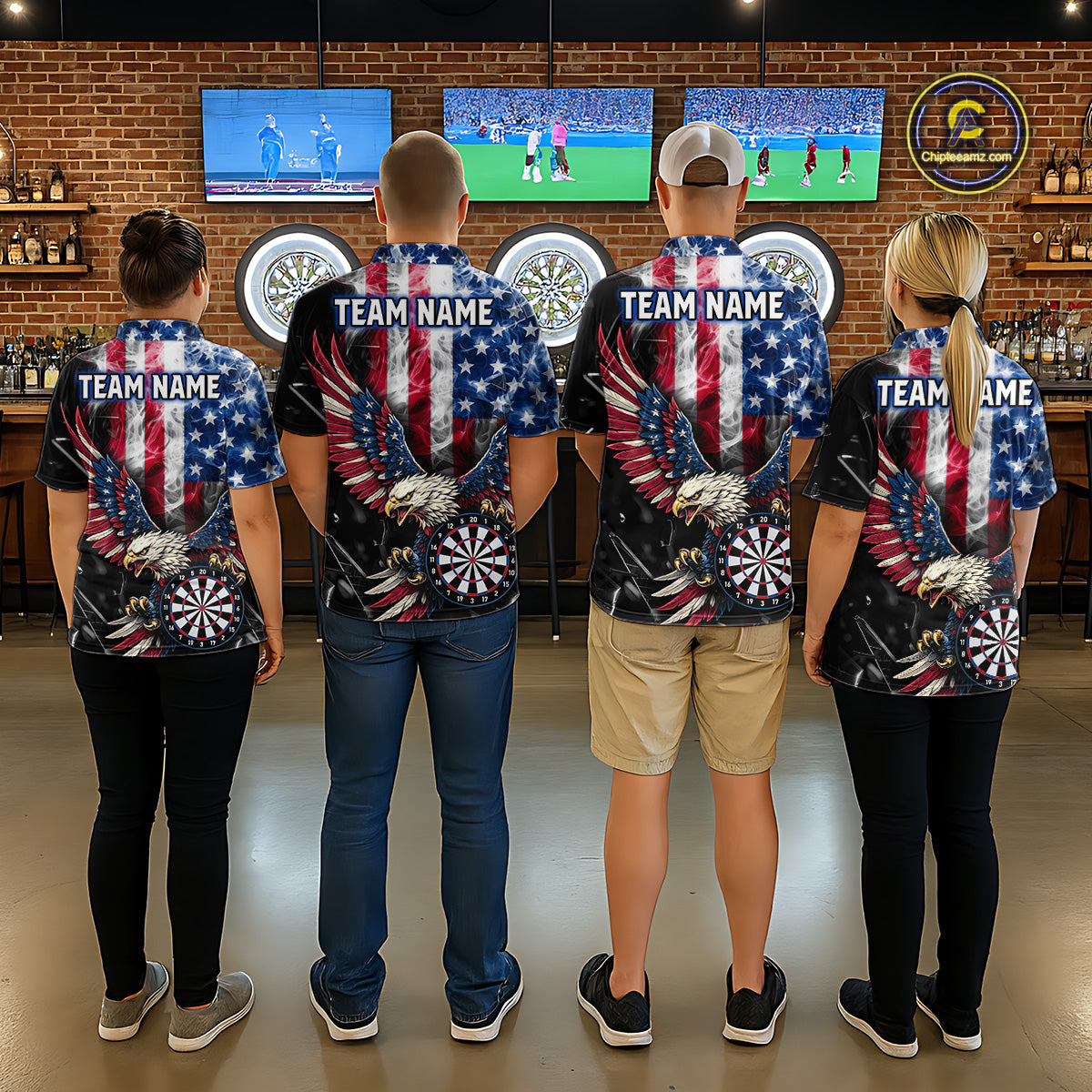 Smoking US Flag & Eagle Dartboard Women Darts Polo Shirt Custom Patriotic Dart Team Jerseys NYN2511