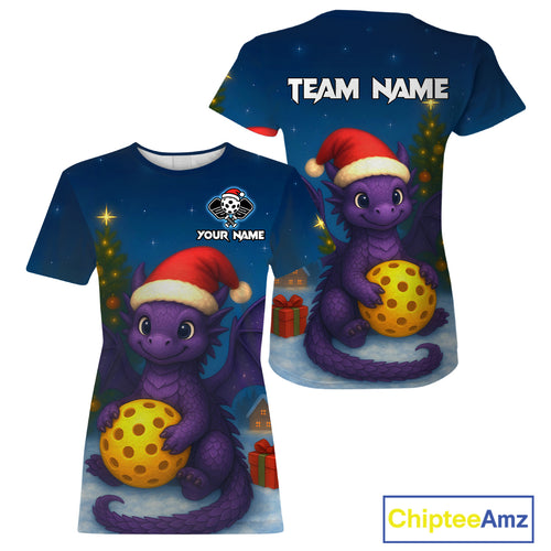 Custom Purple Dragons Christmas Pickleball T-Shirt For Women Funny Xmas Pickleball Jersey NYN1440
