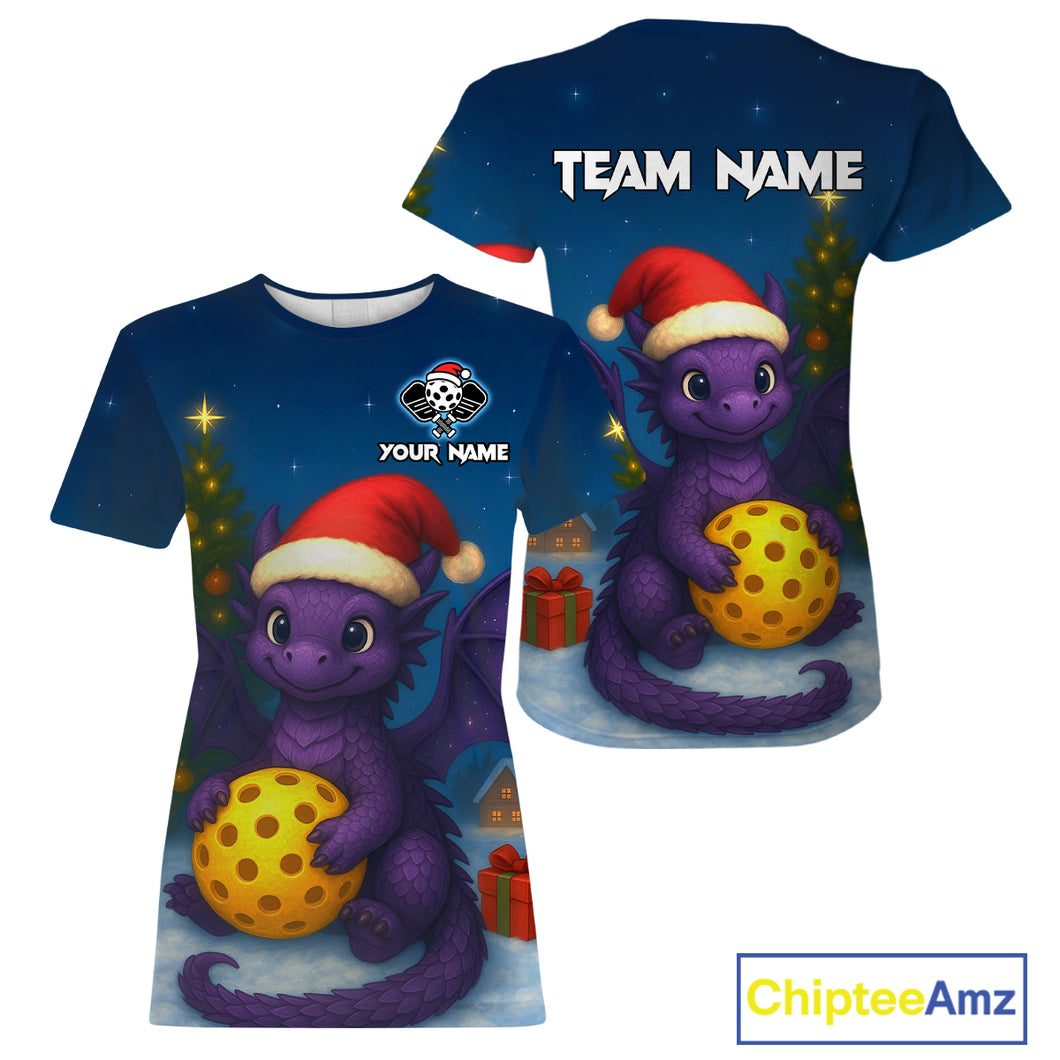 Custom Purple Dragons Christmas Pickleball T-Shirt For Women Funny Xmas Pickleball Jersey NYN1440