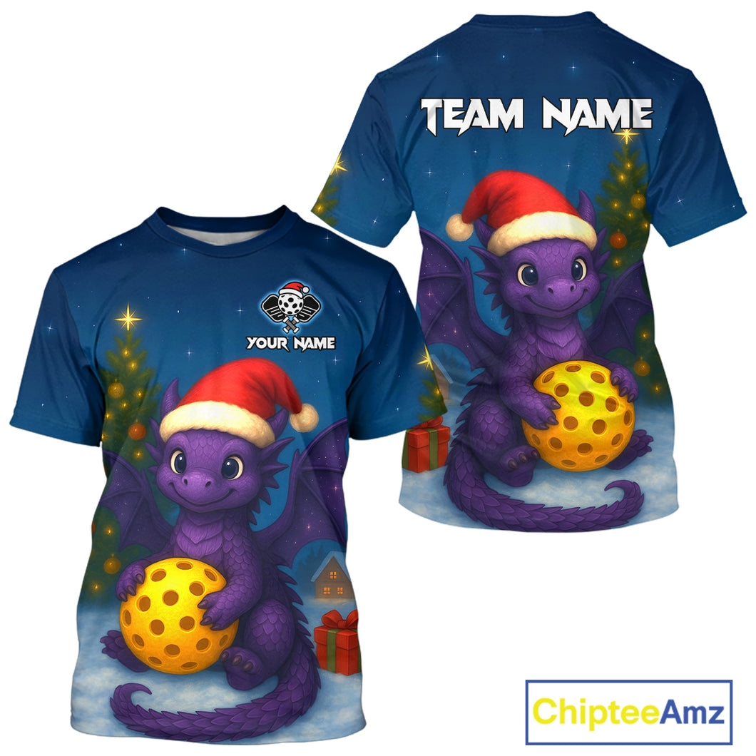 Custom Purple Dragons Christmas Pickleball T-Shirt For Men Funny Xmas Pickleball Jersey NYN1440