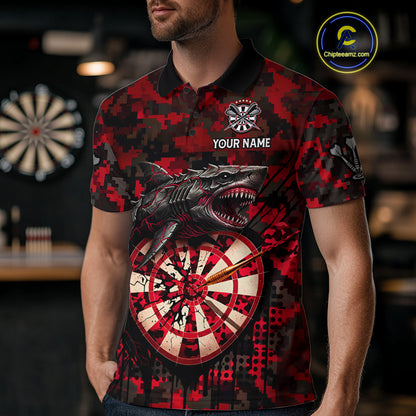 Custom Red Digital Camo Dartboard Horror Shark Darts Polo Shirt For Men Dart Gifts NYN1965