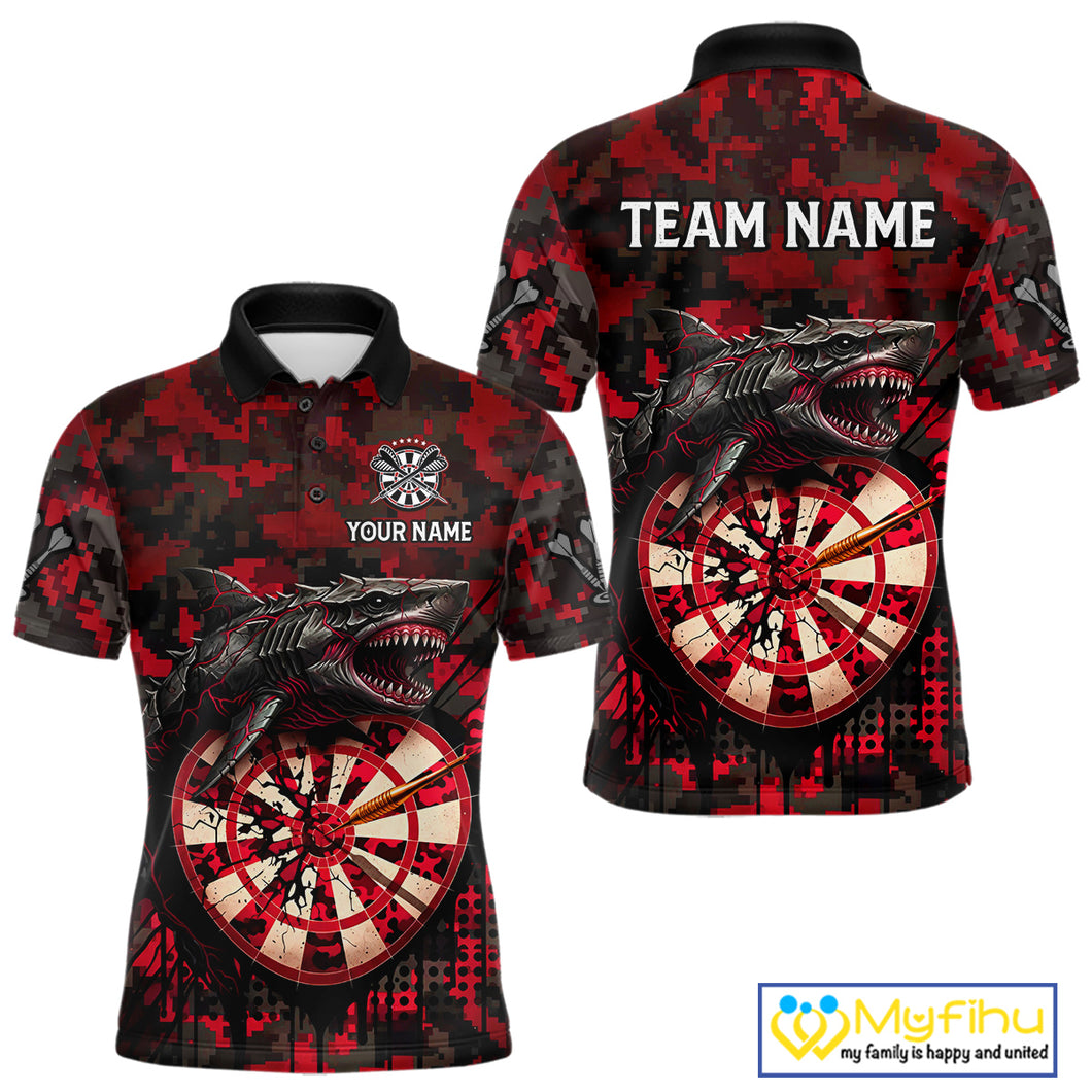 Custom Red Digital Camo Dartboard Horror Shark Darts Polo Shirt For Men Dart Gifts NYN1965