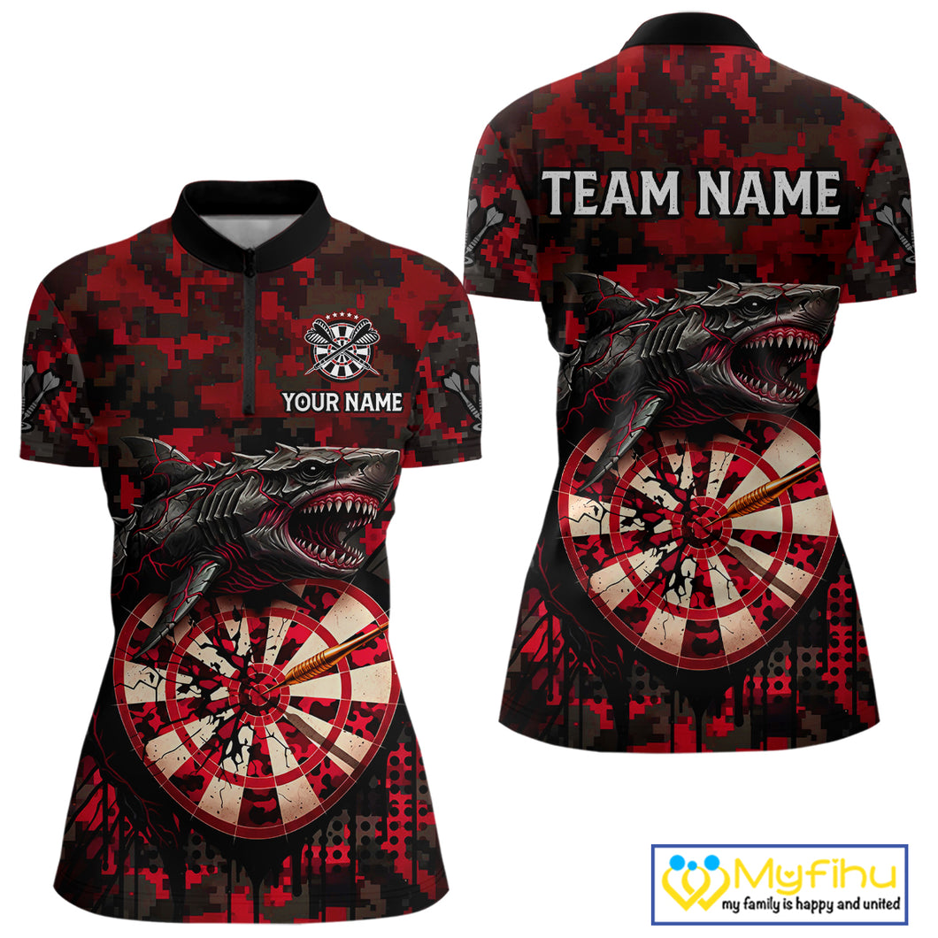 Custom Red Digital Camo Dartboard Horror Shark Darts Quarter-Zip Shirt For Women Dart Gifts NYN1965