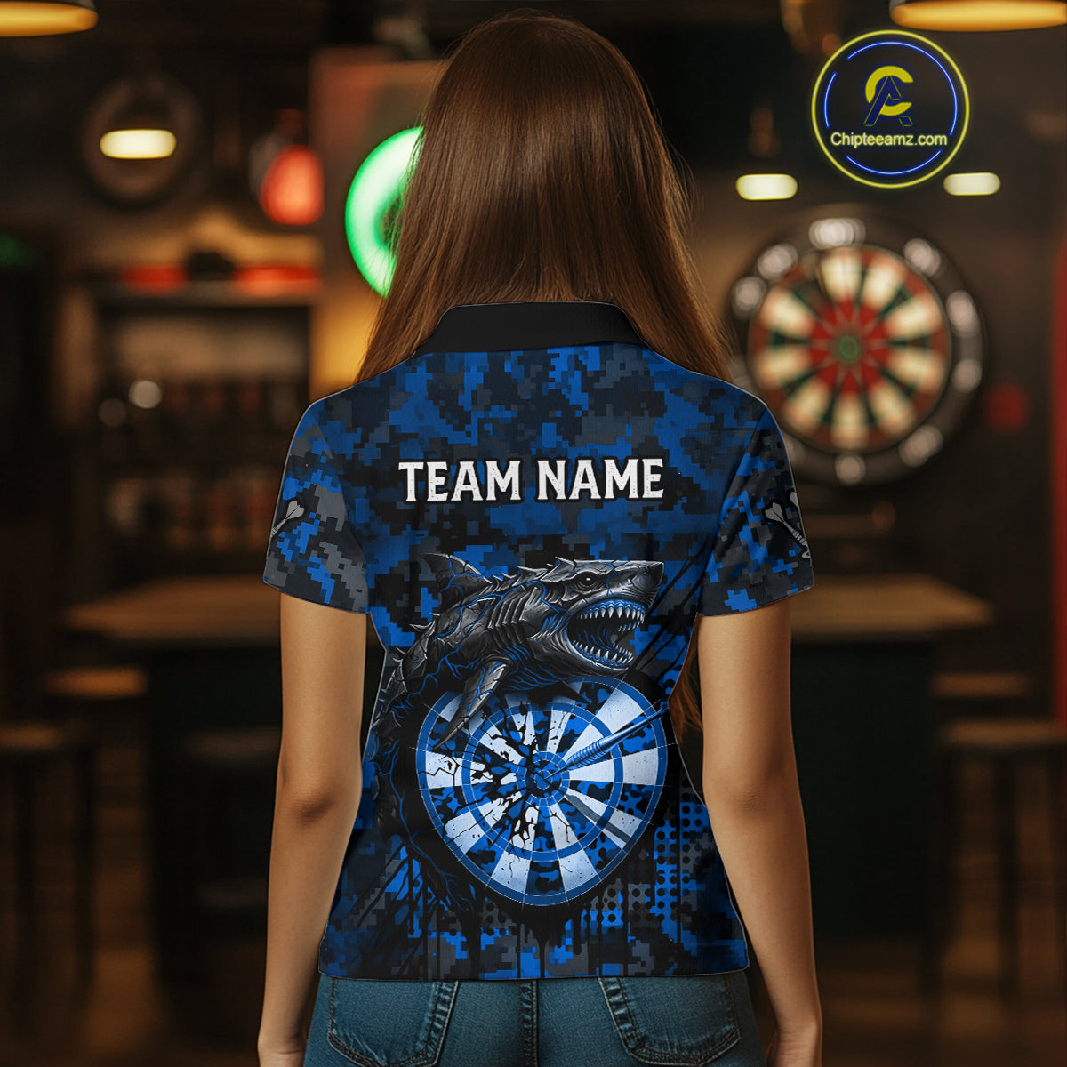 Custom Blue Digital Camo Dartboard Horror Shark Darts Polo Shirt For Women Dart Gifts NYN1966