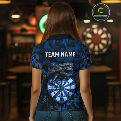 Custom Blue Digital Camo Dartboard Horror Shark Darts Polo Shirt For Women Dart Gifts NYN1966