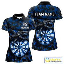 Load image into Gallery viewer, Custom Blue Digital Camo Dartboard Horror Shark Darts Polo Shirt For Women Dart Gifts NYN1966