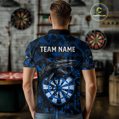 Custom Blue Digital Camo Dartboard Horror Shark Darts Polo Shirt For Men Dart Gifts NYN1966